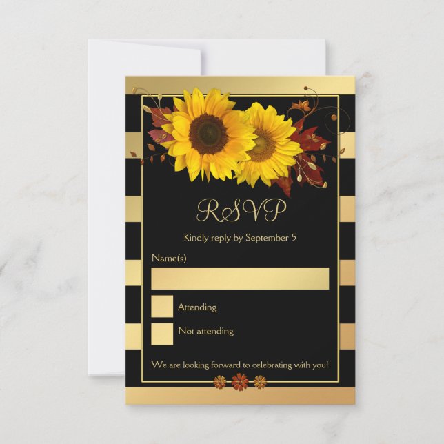 Sonnenblume Gold Streifen Hochzeit im Herbst RSVP  Einladung (Vorderseite)