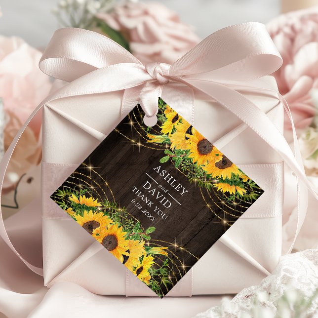 Sonnenblume Gold String Lights Rustikale Hochzeit Geschenkanhänger (Von Creator hochgeladen)