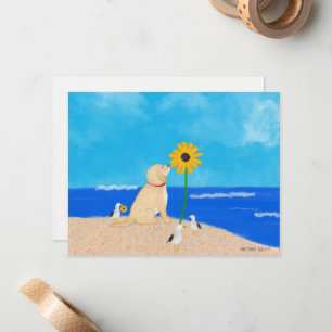 Sonnenblume Golden Retriever am Strand Note Card Mitteilungskarte