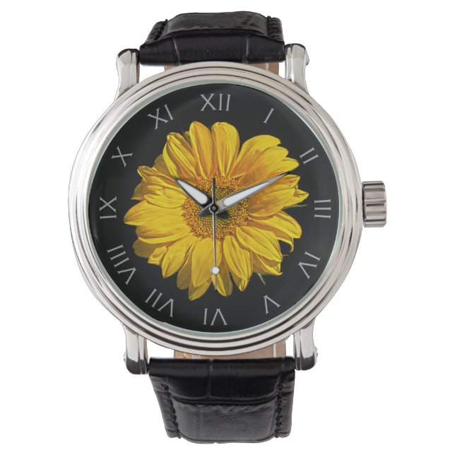 Sonnenblume Grau römische Zahlen wacna Armbanduhr (Vorderseite)