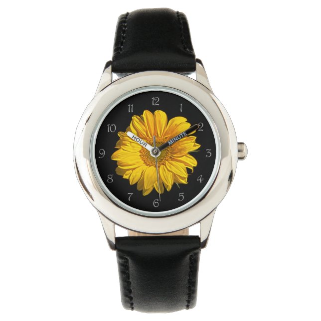 Sonnenblume Graue Skriptnummern Kinder beobachten Armbanduhr (Vorderseite)