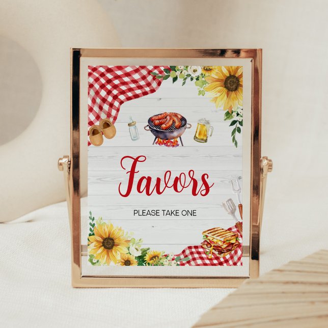 Sonnenblume GRILLEN Baby Duwer Favoriten Poster (Backyard Picnic Baby Shower Favors Sign)