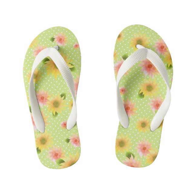 Sonnenblume Grün. Kid's Flip Flops (Fußbett)