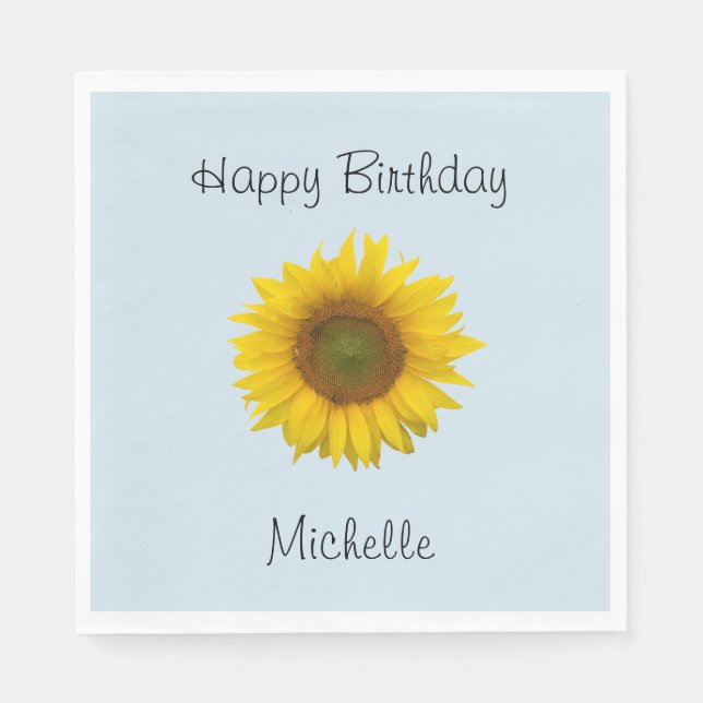 Sonnenblume Happy Birthday Blue Custom Serviette (Vorderseite)
