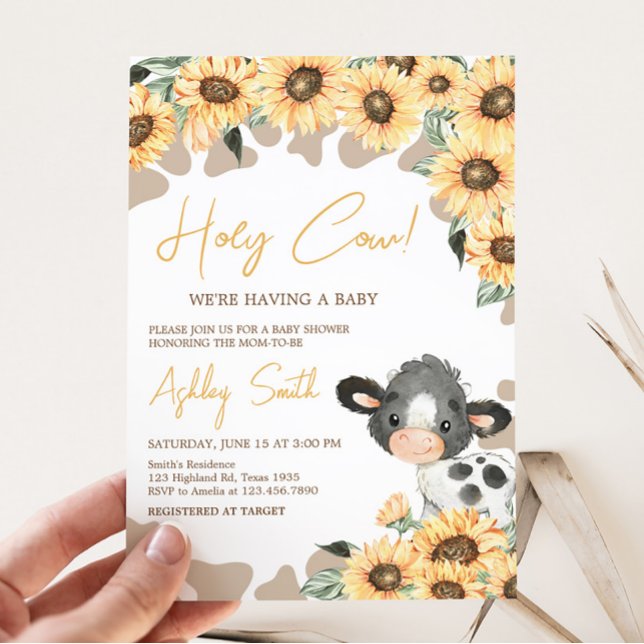 Sonnenblume Heilige Kuh Baby Dusche Einladung (Summer Highland Cow Baby Shower Invitation)