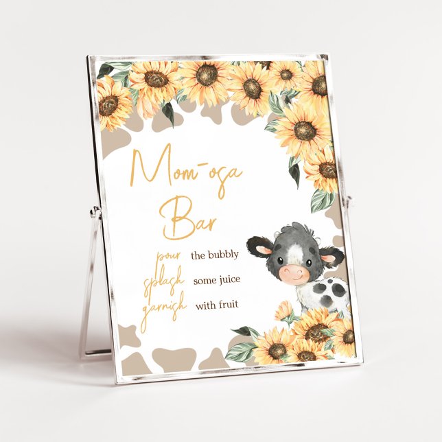 Sonnenblume Heilige Kuh Baby Dusche Mama Osa Bar Poster (Summer Highland Cow Baby Shower Mom Osa Bar Sign)