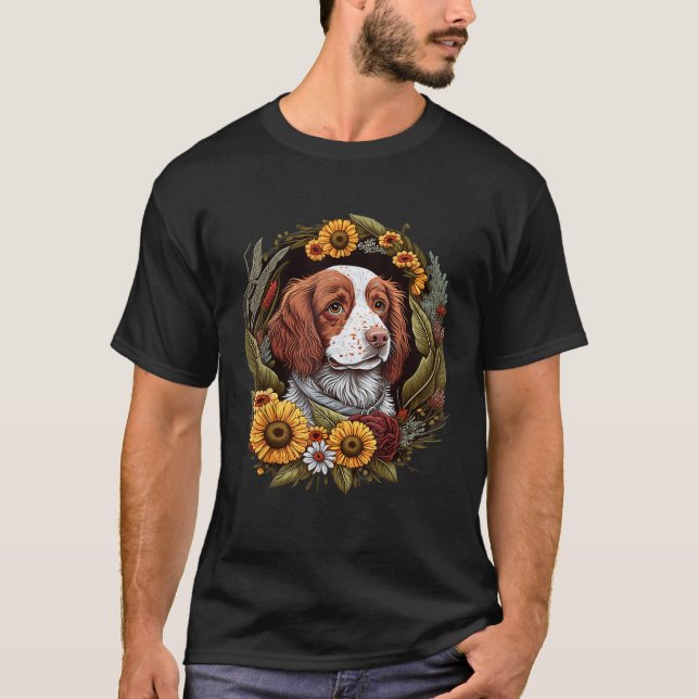 Sonnenblume Hippie Floral Brittany Spaniel Dog T S T-Shirt (Vorderseite)