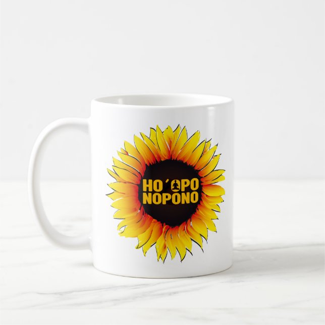 Sonnenblume Ho´oponopono Gebet Kaffeetasse (Links)