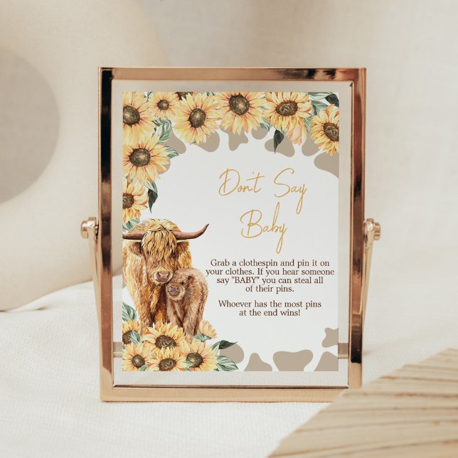 Sonnenblume Hochland Kuh Baby Dusche nicht sagen B Poster (Summer Holy Cow Baby Shower Don't Say Baby Sign)