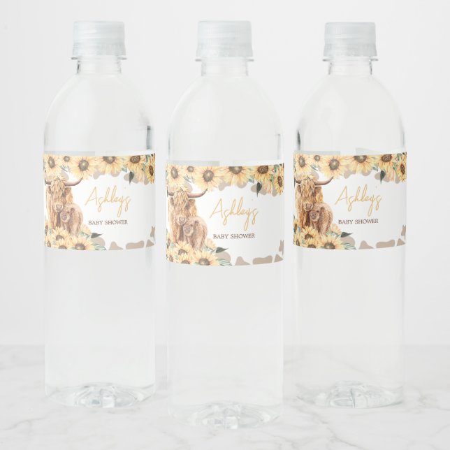 Sonnenblume Hochland Kuh Baby Dusche Wasserflaschenetikett (Flaschen)