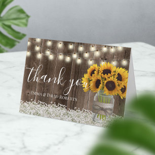Sonnenblume Hochzeit florale Jar Rustic Barn Wood Dankeskarte