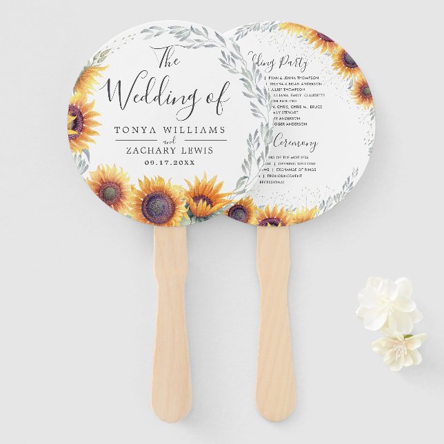 Sonnenblume | Hochzeitsprogramm Fächer (Vorne und Hinten)