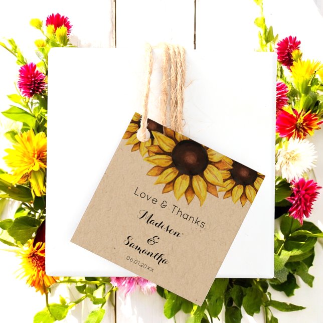 Sonnenblume Hochzeitsstift Brautparty Rustic Kraft Geschenkanhänger (Von Creator hochgeladen)