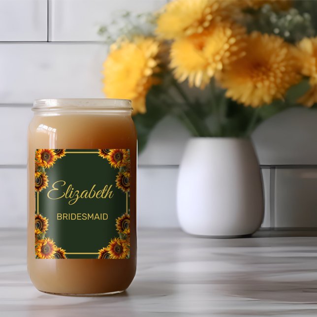 Sonnenblume Hochzeitswald Grüne Bridesmaid Dosenglas (Von Creator hochgeladen)