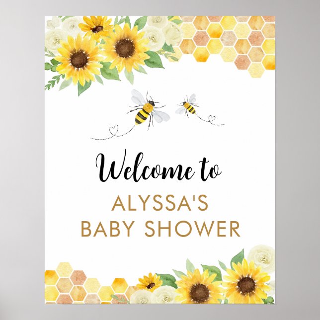 Sonnenblume Honey Bee Baby Dusche Willkommen Poster (Vorne)
