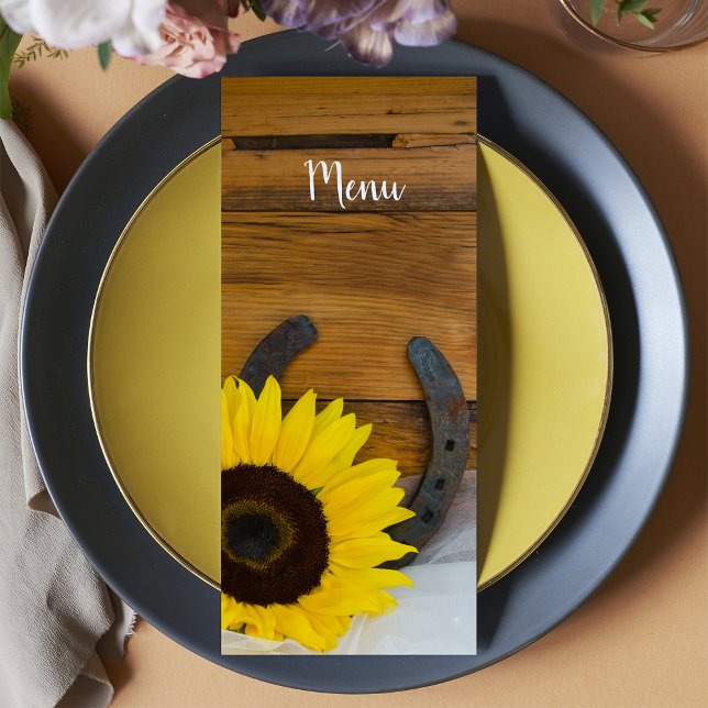 Sonnenblume Horseshoe Country Western Hochzeitsmen Menükarte (Von Creator hochgeladen)