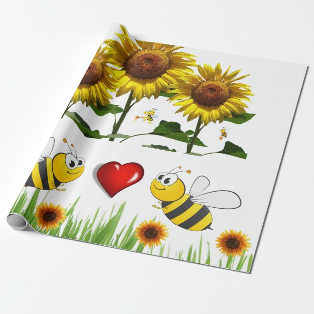 Sonnenblume Hummel Rotes HerzMatte Wrapping Paper Geschenkpapier (Ungerollt)