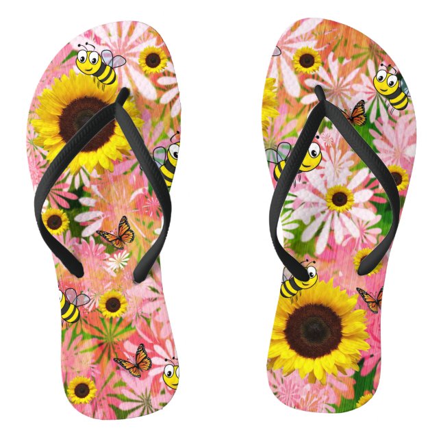 Sonnenblume Hummel Schmetterling Flip Flops (Fußbett)