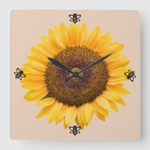 Sonnenblume Hummelpilze Quadratische Wanduhr