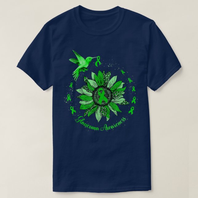 Sonnenblume Hummingbird Green Ribbon Glaucoma Warr T-Shirt (Design vorne)