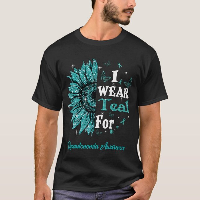 Sonnenblume Ich trage Aquamarin für Dysautonomie B T-Shirt (Vorderseite)