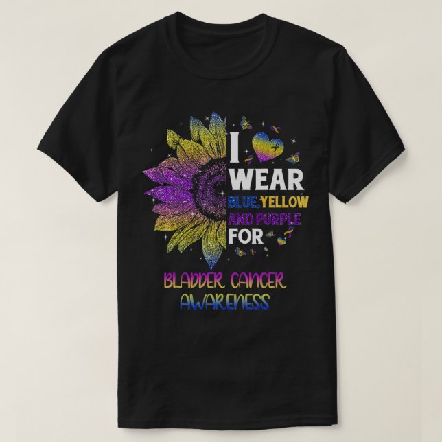 Sonnenblume Ich trage blauen gelben Lila Blasenkre T-Shirt (Design vorne)