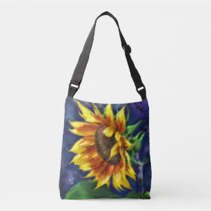 Sonnenblume in der nächtgelben blauen Blume Tragetaschen Mit Langen Trägern