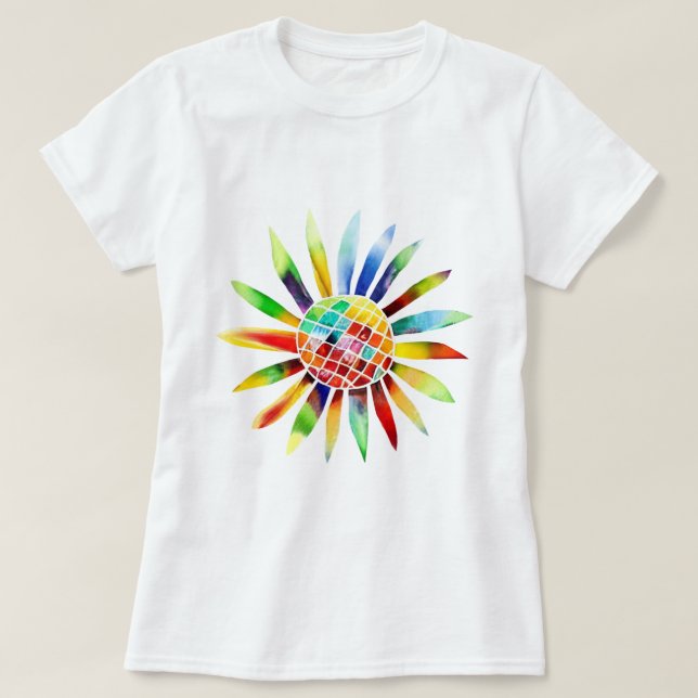 Sonnenblume in Regenbogenfarben T-Shirt (Design vorne)