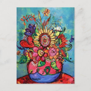 Sonnenblume in rosa Vase Postkarte