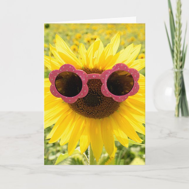 Sonnenblume in Sonnenbrille Geburtstag Karte (Vorderseite)