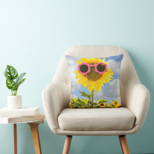 Sonnenblume in Sonnenbrille Kissen