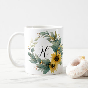 Sonnenblume Initial Elegant Vintage Aquarell Kaffeetasse