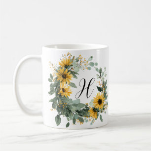 Sonnenblume Initial Elegant Vintage Aquarell Kaffeetasse