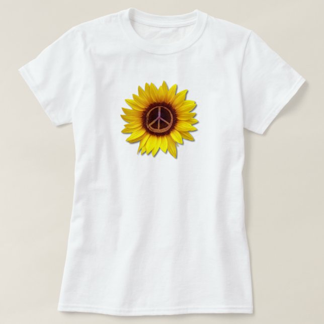 Sonnenblume inneres Friedenssymbol Signieren Ukrai T-Shirt (Design vorne)