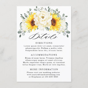 Sonnenblume Ivory Peony Eucalyptus Hochzeitdetails Begleitkarte