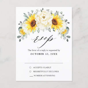 Sonnenblume Ivory Peony Eucalyptus Wedding RSVP Postkarte