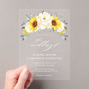 Sonnenblume Ivory Peony Floral Eucalyptus Wedding Acryleinladungen