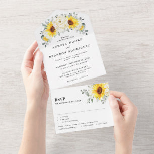 Sonnenblume Ivory Peony Floral Eucalyptus Wedding All In One Einladung