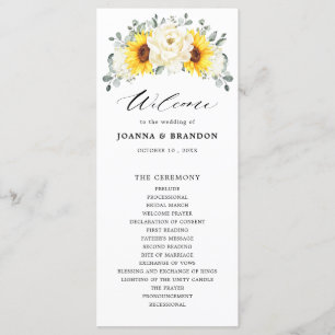 Sonnenblume Ivory Peony Floral Eucalyptus Wedding Programm
