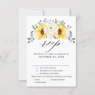 Sonnenblume Ivory Peony Floral Eucalyptus Wedding RSVP Karte