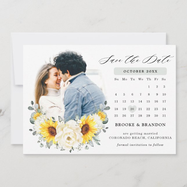 Sonnenblume Ivory Peony Floral Eucalyptus Wedding Save The Date (Vorderseite)