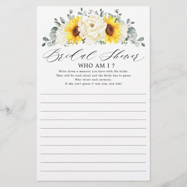 Sonnenblume Ivory Peony Floral Who Bin I Game (Vorderseite)