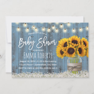 Sonnenblume Jar Dusty Blue Barn Wood Baby Dusche Einladung