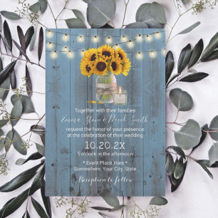 Sonnenblume Jar Dusty Blue Barn Wood Wedding Einladung