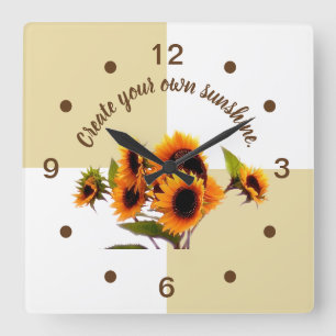 Sonnenblume Khaki und White Wall Clock Quadratische Wanduhr
