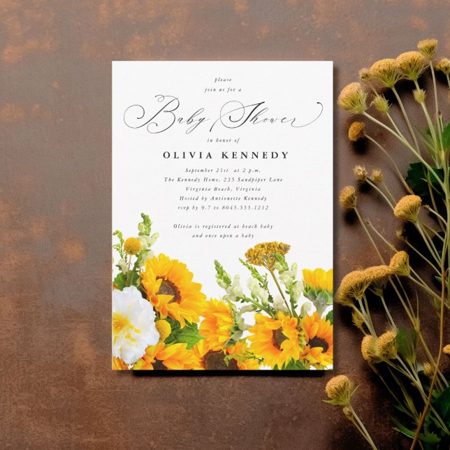 Sonnenblume Kinderdusche Einladung | Boho Floral (Sunflower Baby Shower Invitation)