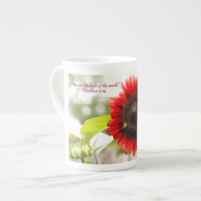 Sonnenblume-Knochen-China-Tasse mit Scripture Prozellantasse (Vorderseite Links)