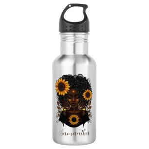 Sonnenblume Königin Afro Frau Edelstahlflasche