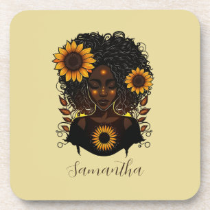 Sonnenblume Königin Afro Frau Getränkeuntersetzer