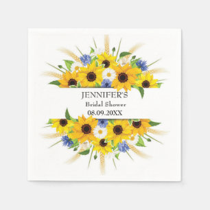 Sonnenblume Kornblume Aquarell Brautparty Serviette